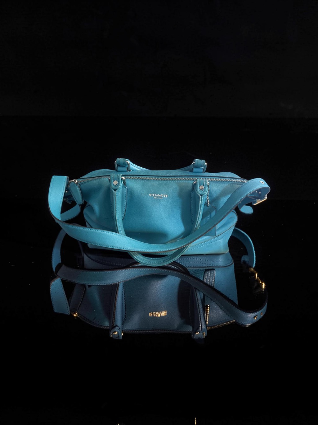 Coach Legacy Molly East West Satchel Blue Leather Tag Bag Strap Handbag 21132 !!